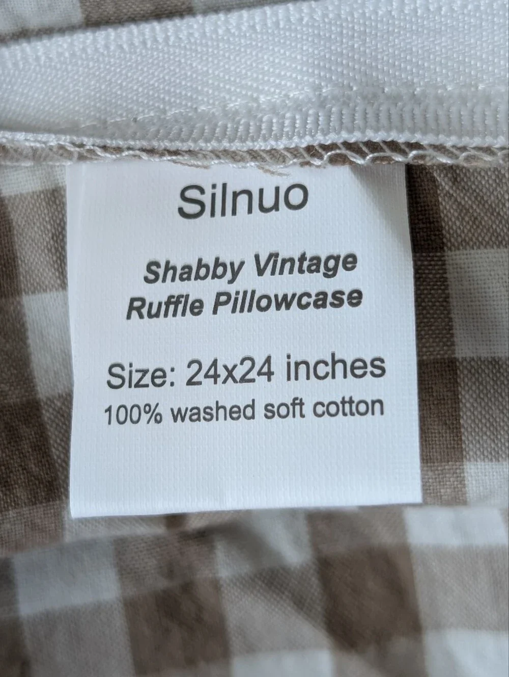 2 Silnuo Gingham Brown Cream Cotton Pillowcases Size 24